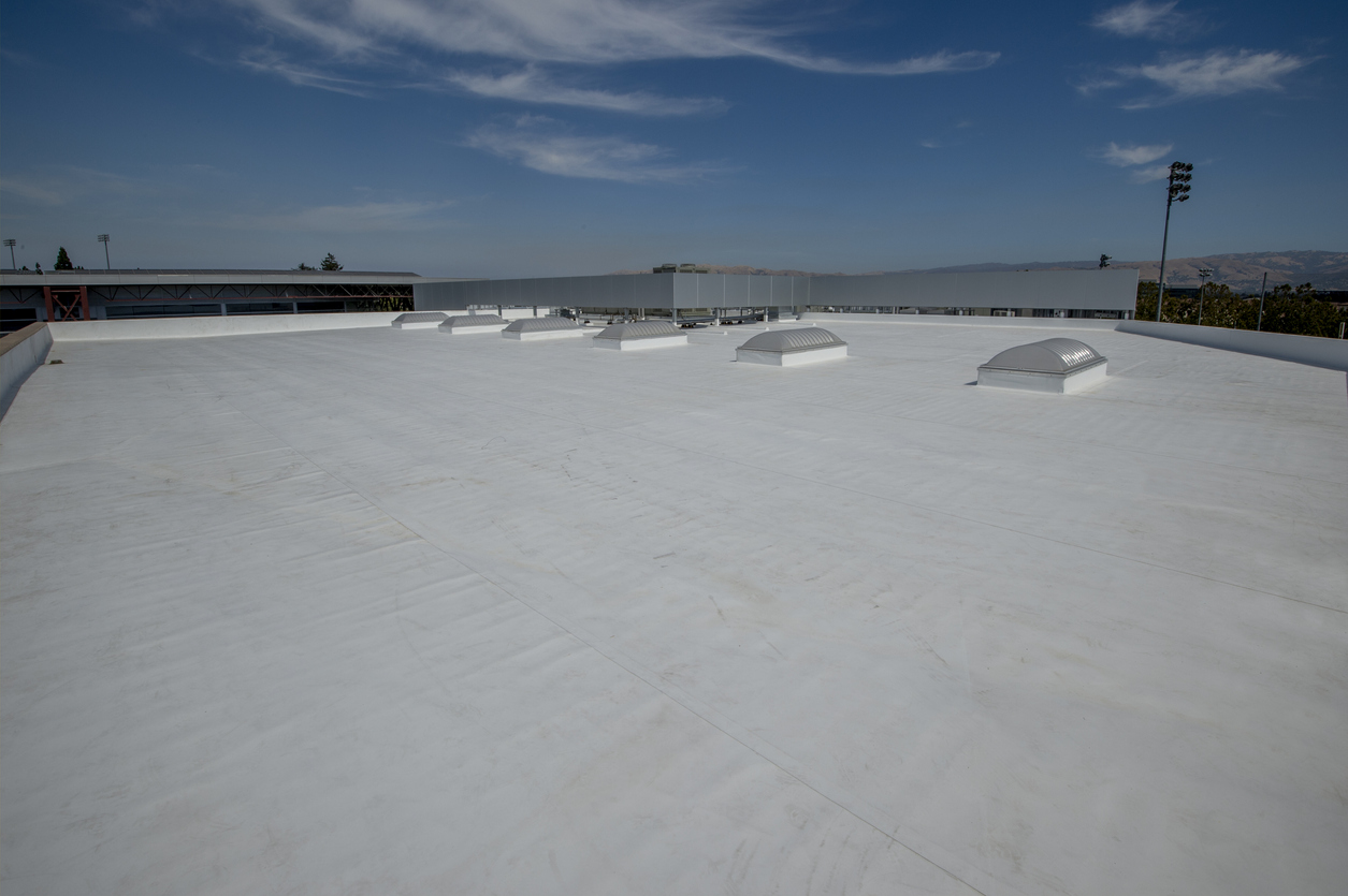 membrane rubber roof of an office building